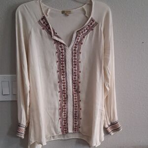 Democracy Cream  Brown Blouse with Embroidery